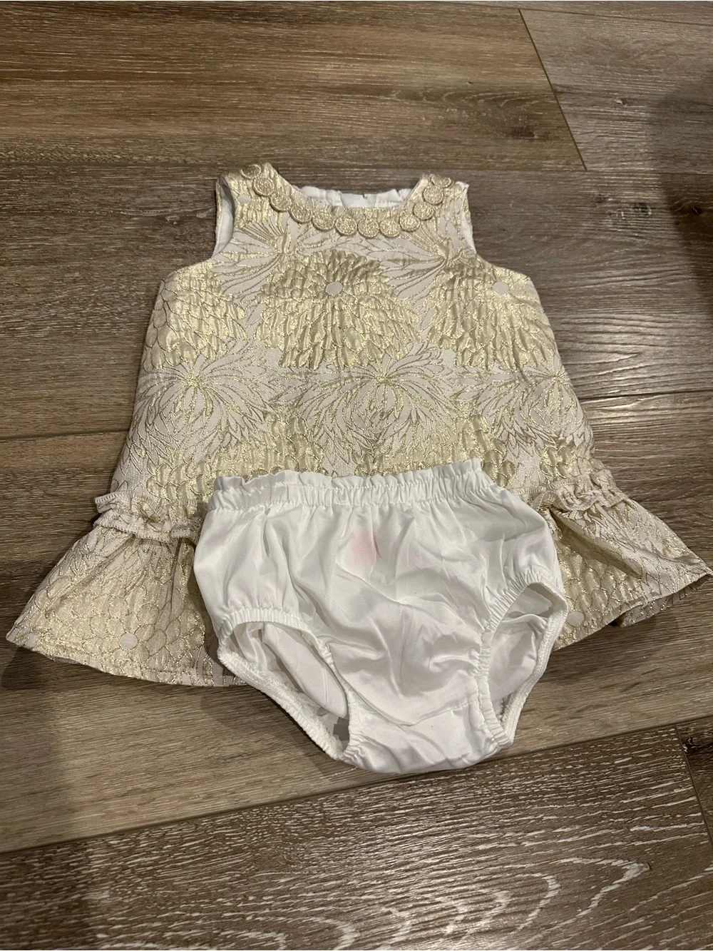 Lilly Pulitzer Gold Brocade Dress with White Bloomers 6-12 months